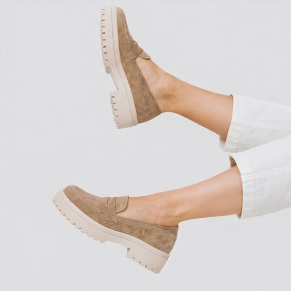 Patina Zoe Chunky Portland Leather Penny Loafers Chunky Lug Sole Slip-On Casual - Picture 3 of 16